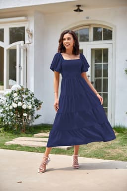 image-Summer Cross-Border Women's Dress - Square Collar Backless Puff Sleeves (54 characters)