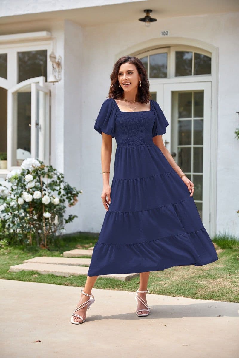 image-Summer Cross-Border Women's Dress - Square Collar Backless Puff Sleeves (54 characters)