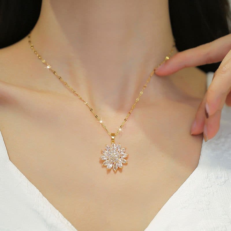 image-Titanium Steel Sunflower Necklace Women