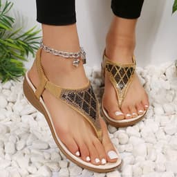 image-Women's Rhinestone Wedge Sandals - Brown Size 42