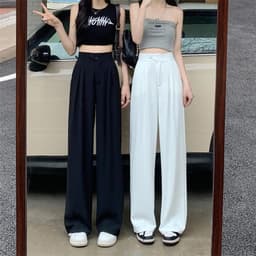 image-Women's High-Waist Wide-Leg Pants - Pink Polyester