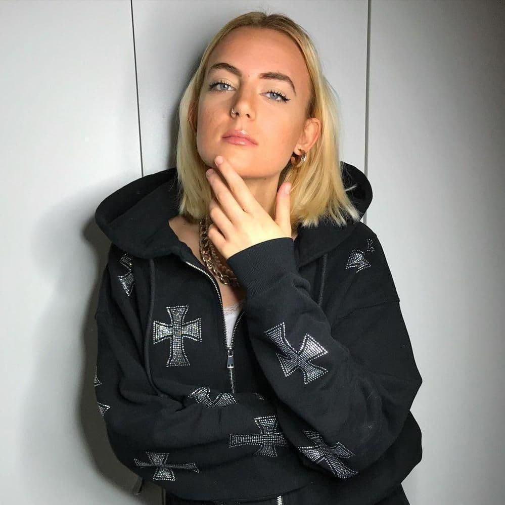 image-European and American station cross-border women's autumn new 2023 European and American loose top cross ironing diamond zipper hooded sweater