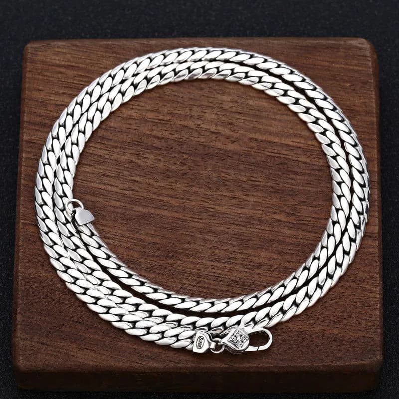image-Factory wholesale S925 sterling silver fashion Thai silver retro personality flat necklace 5mm vajra buckle snake bone chain men