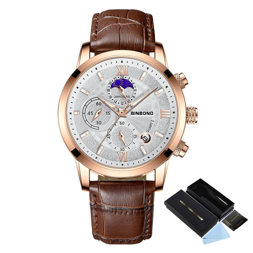 image-BINBOND B6187 Quartz Chronograph Watch - Black 42mm