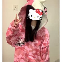 image-2023 Hello Kitty Hooded Sweatshirt - Pink 2XL Trendy Urban Commuting Sweater