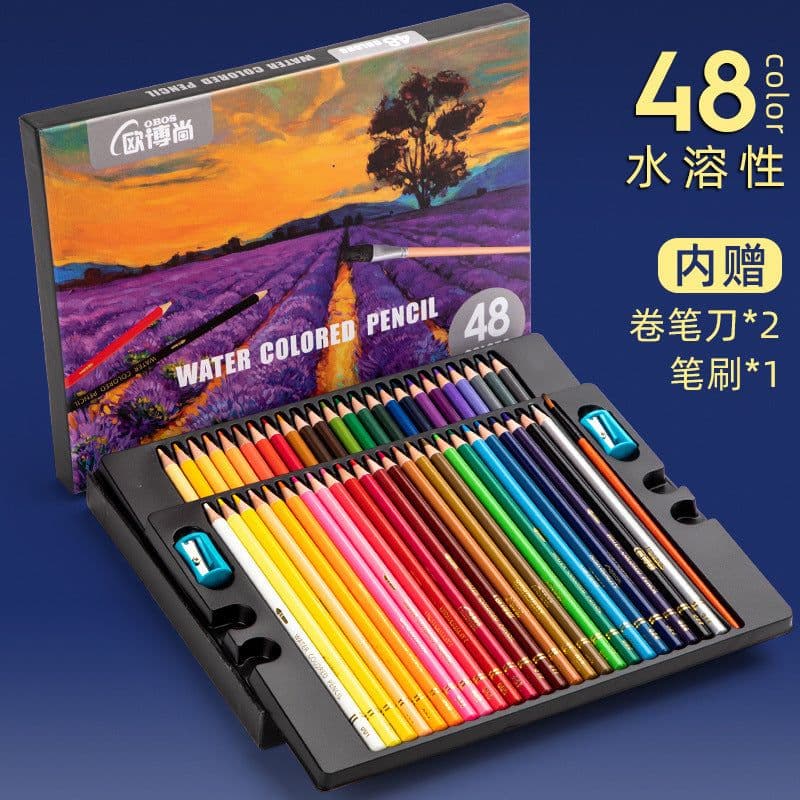 image-Ouboshangcai 48-Color Water-Soluble Pencils - Kids Art Set