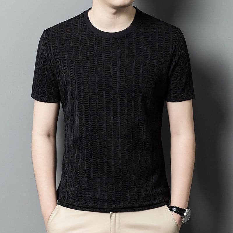 image-Men's Quick-Dry Ice Silk T-Shirt Black Short Sleeve