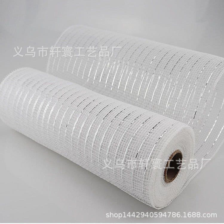 image-Christmas Wire Mesh Packaging - Red & White Strips 26cm x 10yds