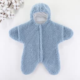 image-Baby Jumpsuit - Red Sherpa Star Winter Romper, Quilted, Hooded, Thickened