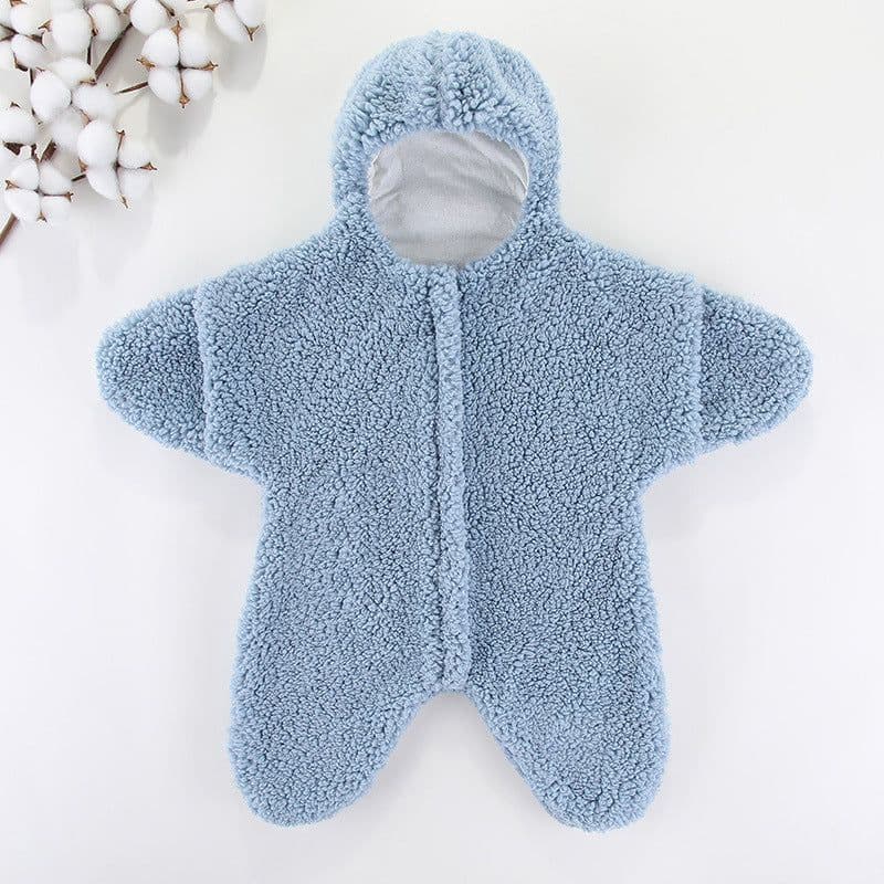 image-Baby Jumpsuit - Red Sherpa Star Winter Romper, Quilted, Hooded, Thickened