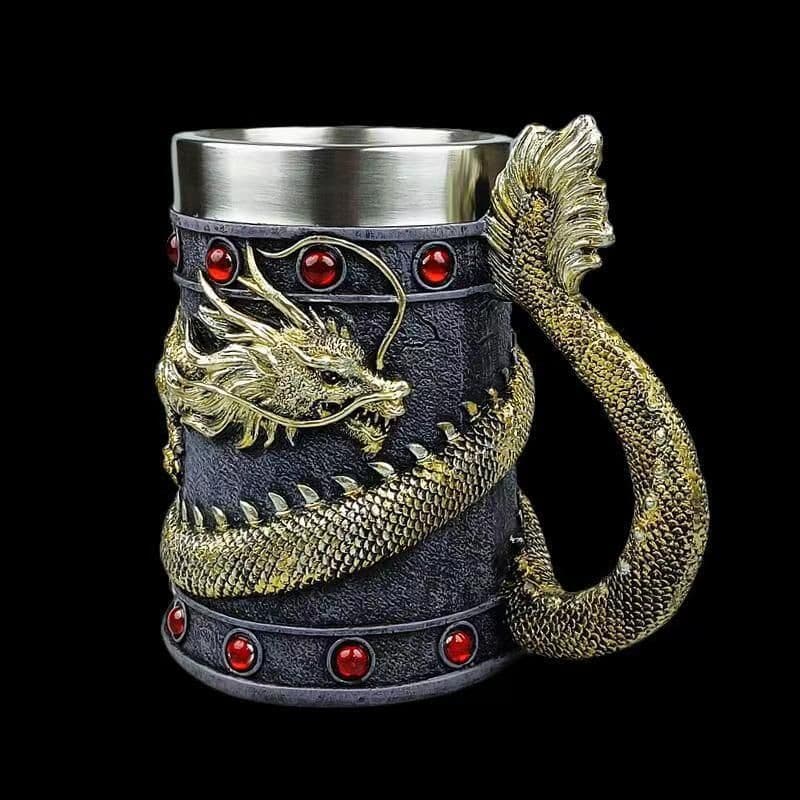 image-Bohong Golden Dragon Goblet Beer Mug, 128ml Stainless Steel