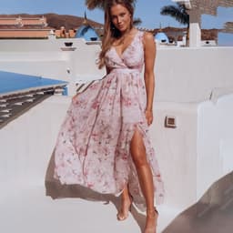 image-2023 new spring and summer ebay European and American foreign trade printed chiffon dress sleeveless holiday beach slit long skirt