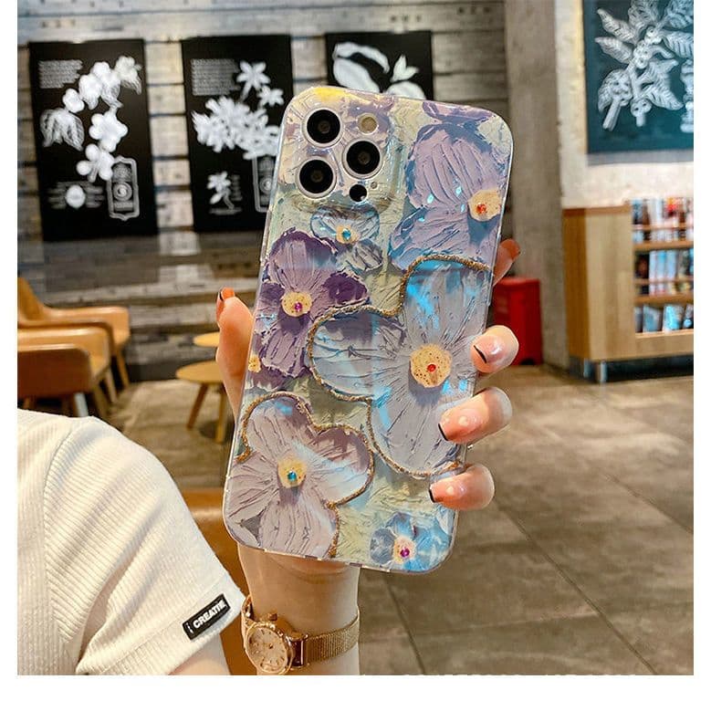 image-Purple Blue TPU Phone Case for IP14/14 Pro Max, Anti-fall, Rhinestones