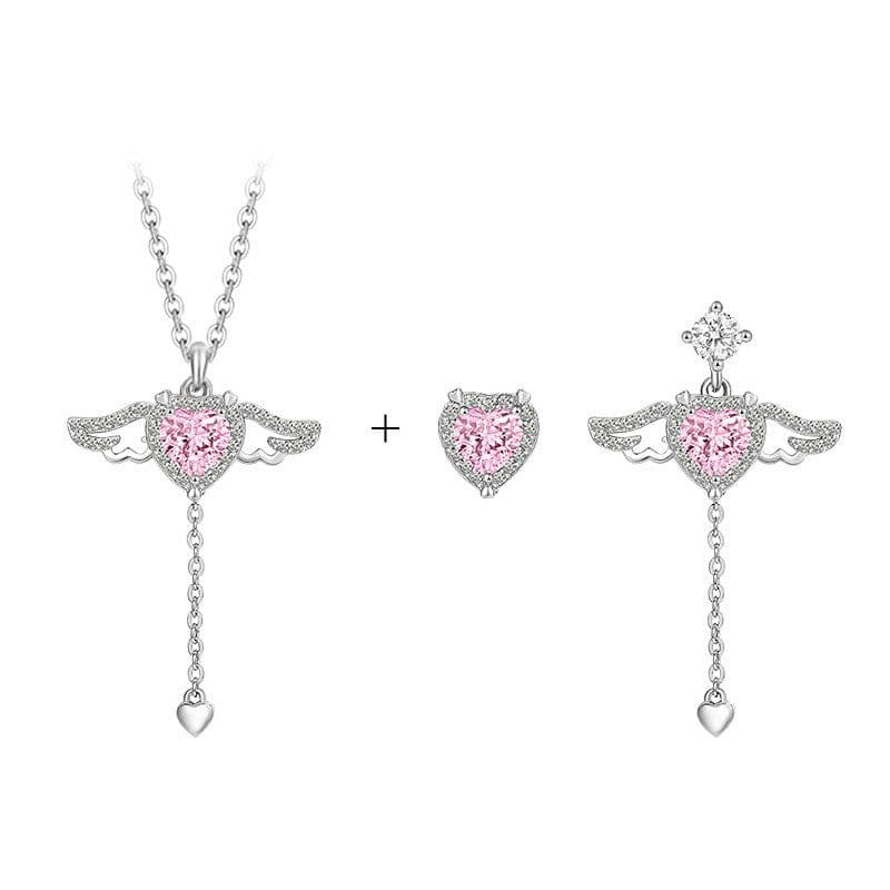 image-Cupid Heart Necklace - Angel Wings Tassel Chain