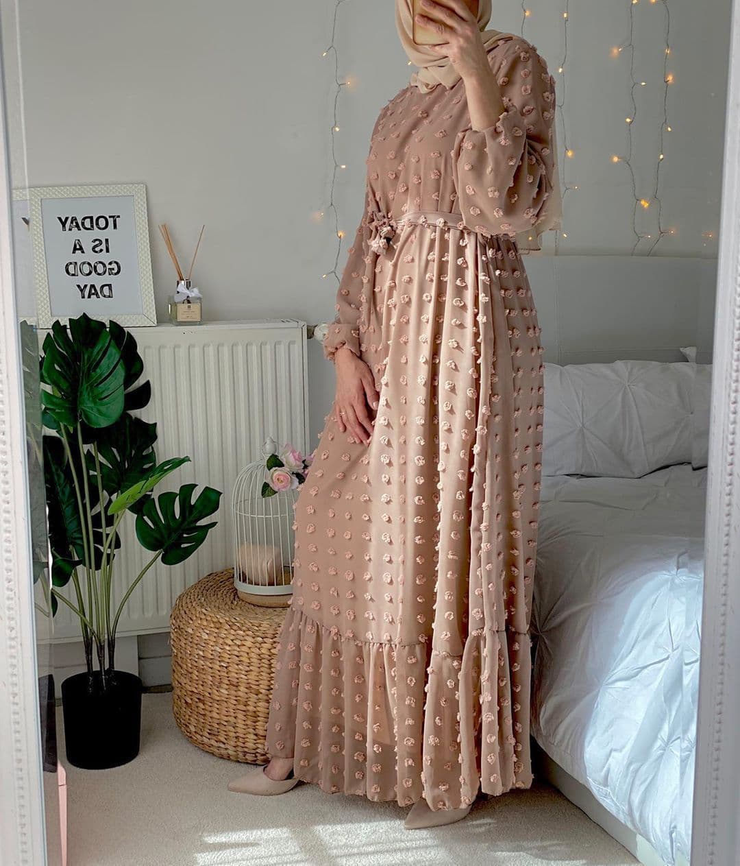 image-M136#LAZADA Foreign trade cross-border women's dress three-dimensional jacquard Muslim Middle East mopping dress