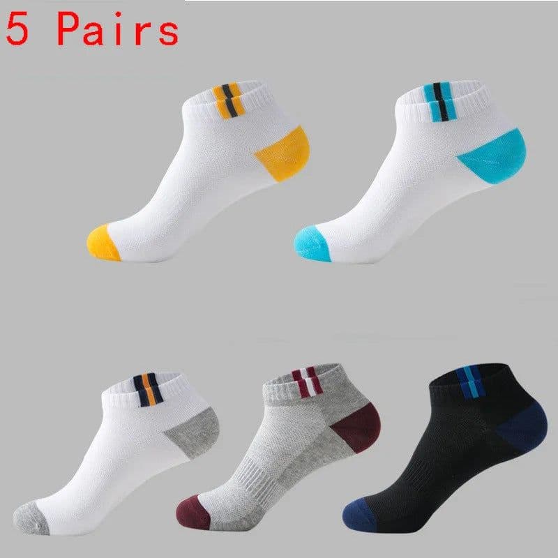 image-Men's Ankle Socks - Breathable Cotton Sports Socks