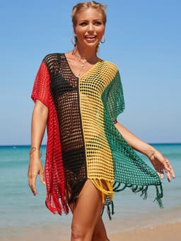 image-Women's Rainbow Hollow Bikini Blouse - Beach Cover Up