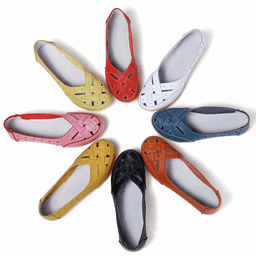 image-Women's Leather Slip-On Shoes - Khaki Flat Heel