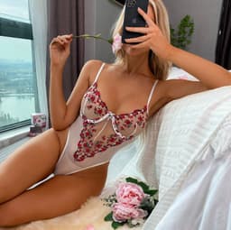 image-Women's Lace Bodysuit - Green Floral Embroidery Lingerie