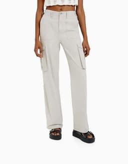 image-Women's High Waist Straight Leg Casual Pants - Gray Blue