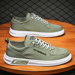 image-Men's Canvas Sneakers - Grey Low Cut Casual