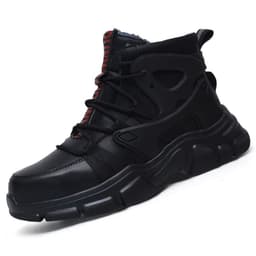image-Woerdun High-Top Safety Shoes - Black Microfiber, 37, Anti-Smashing, Waterproof