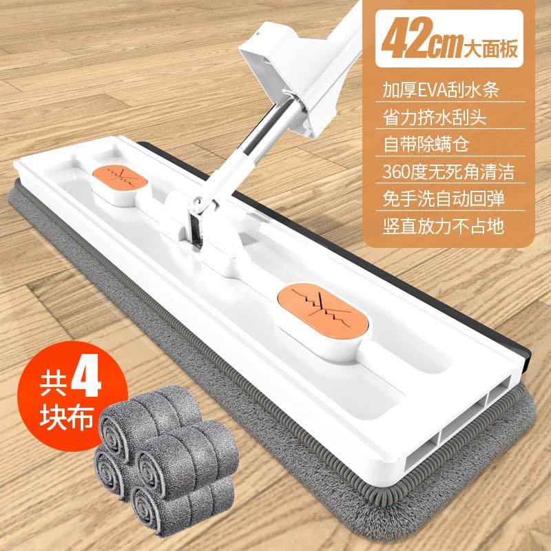 image-Zhenjia Large Flat Mop - Hand-Washable, Blue Cloth + Bucket