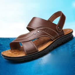 image-Mens Leather Sandals - Yellow Brown Size 46