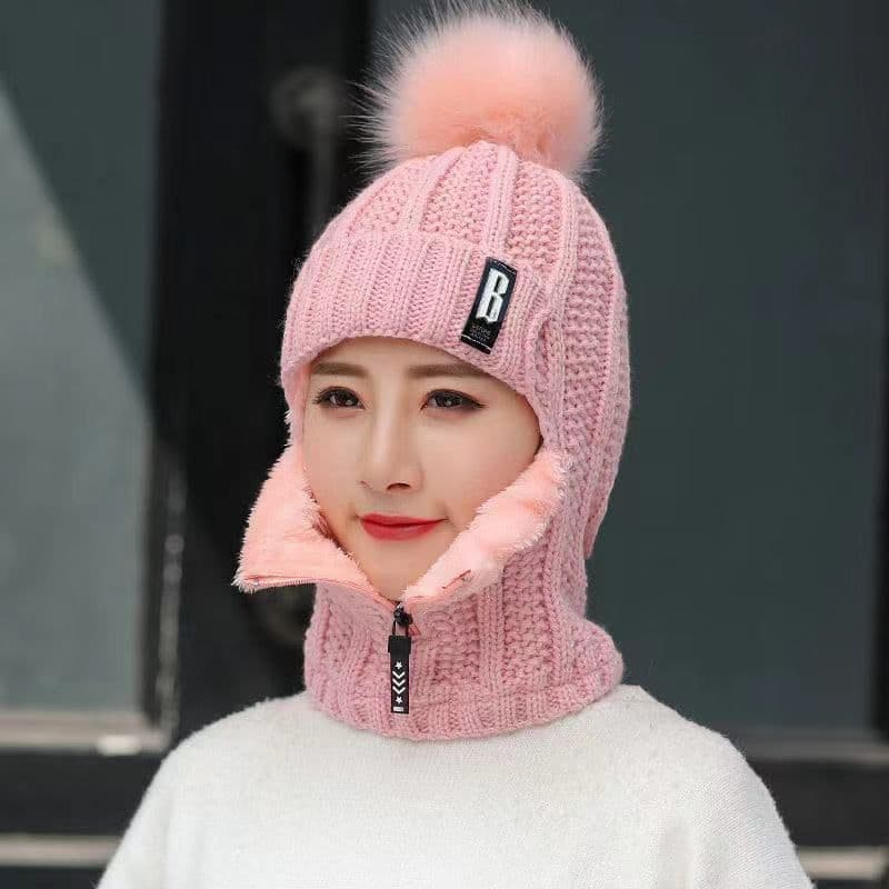 image-Winter Woolen Plus Size Velvet Hat - Women's Windproof Ear Protection Pullover Knit