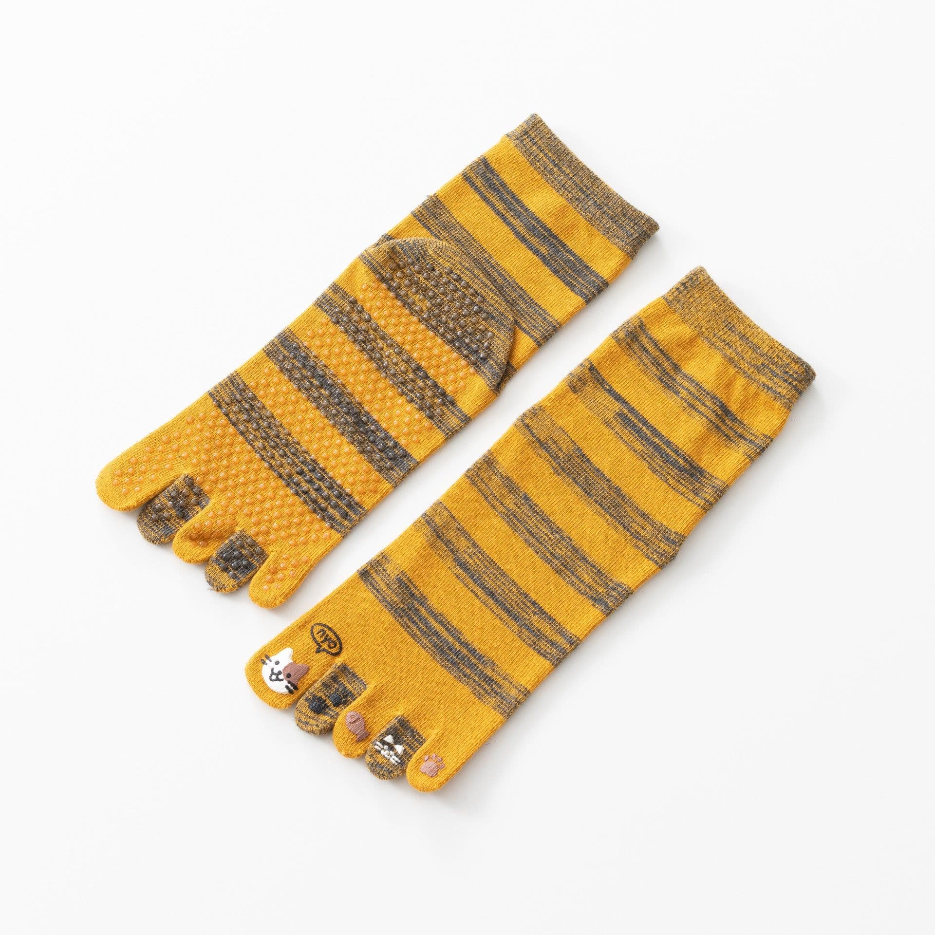 image-Five-Finger Yoga Socks - Cotton Non-Slip Striped Cat