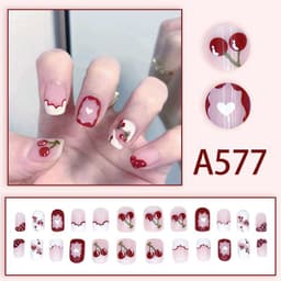 image-Winter fresh and simple pure lust style bride dance wear nails rainbow love rose fake nails wholesale