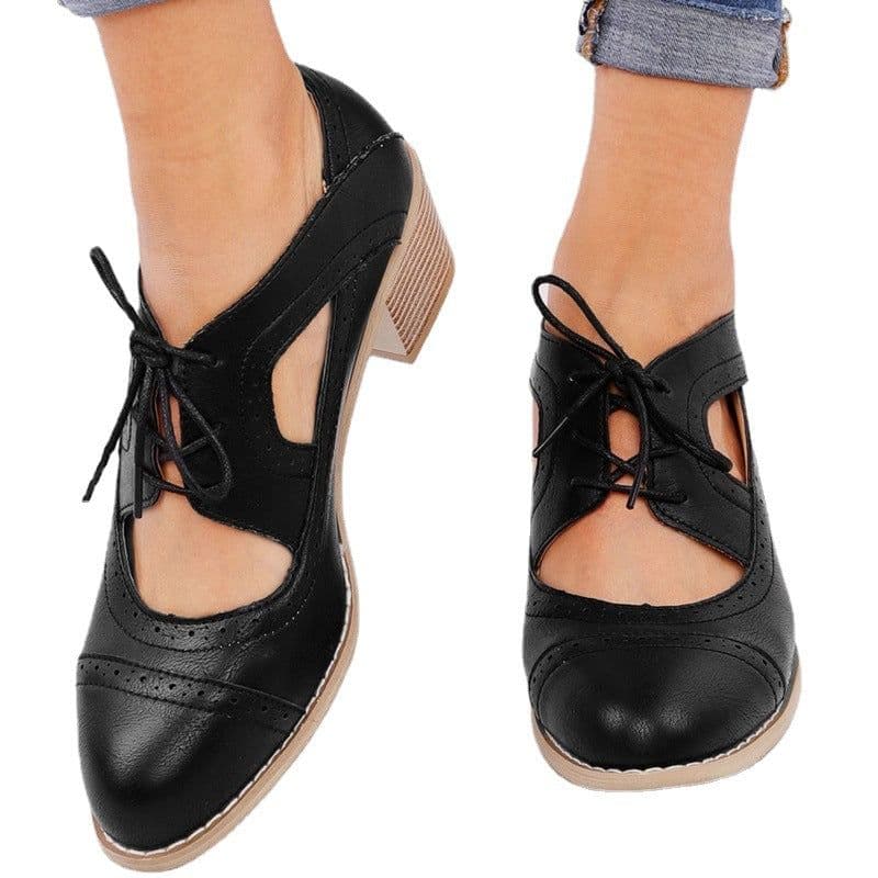 image-Large Size Brown Retro Sandals - High Heel Chunky 6-8CM PU