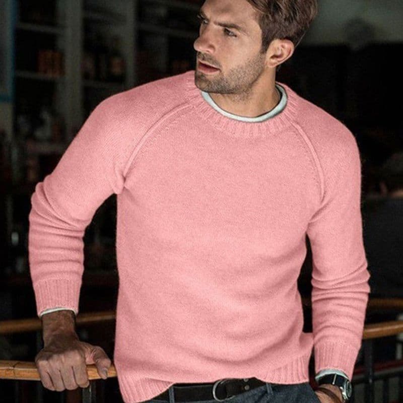 image-Men's Acrylic Knit Sweater - Yellow Crew Neck
