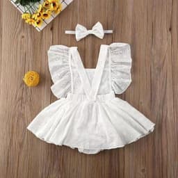 image-Girls' Romper Dress - White Solid Color Summer
