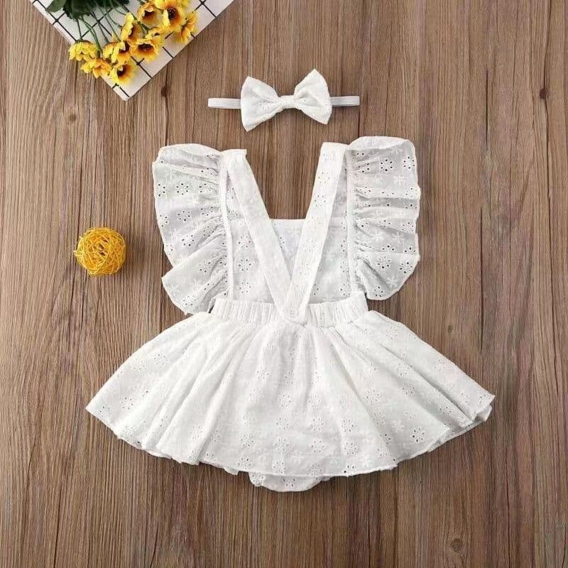 image-Girls' Romper Dress - White Solid Color Summer