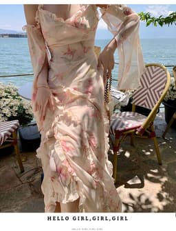 image-Holiday Floral Beach Dress - Summer Long Skirt Women's V-Neck Chain Link
