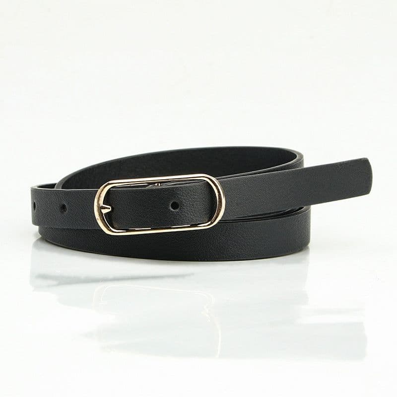 image-Women's Thin PU Belt - Beige Oval Buckle