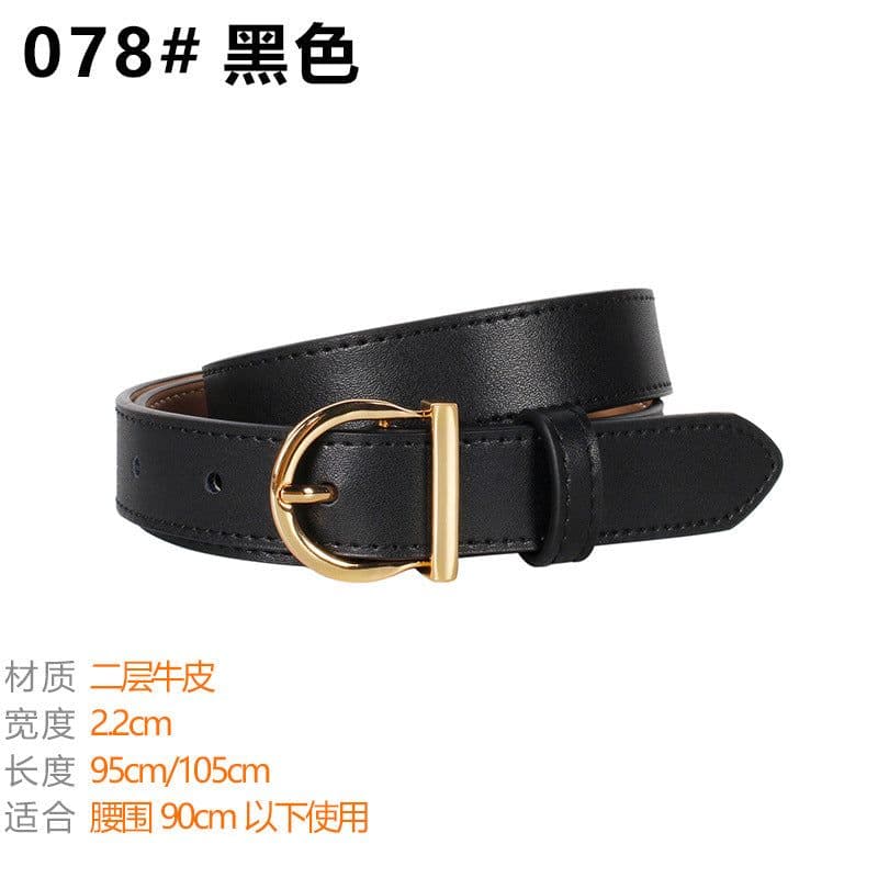 image-Women's Genuine Leather Belt - D Buckle Cowhide Jeans Belt