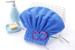 image-Coral Fleece Dry Hair Cap - Princess Bow Pink