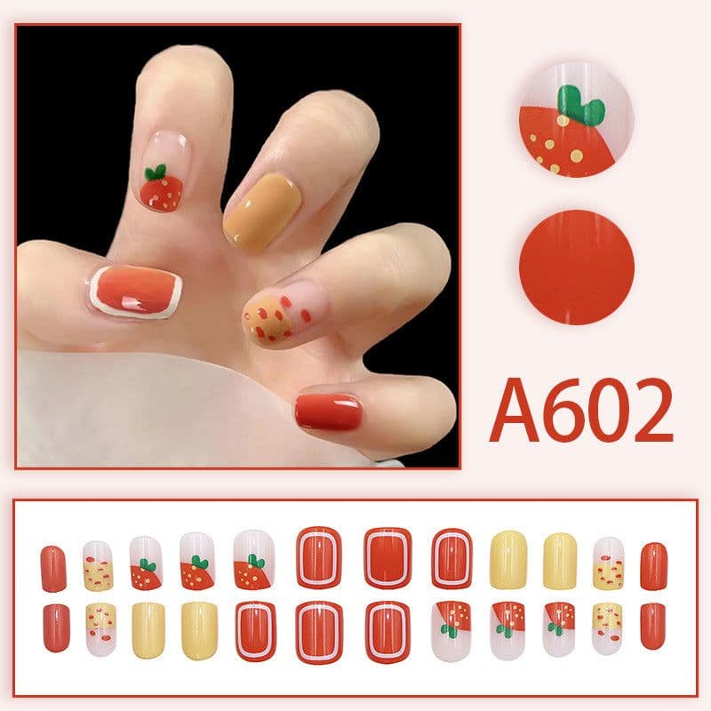 image-Summer and autumn gentle and simple pure lust style wearable nail patches printed solid color French style removable manicure fake nail patches wholesale