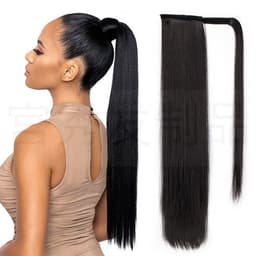 image-European and American wig ponytail straight hair extension Velcro chemical fiber ponytail female wig ponytail hair