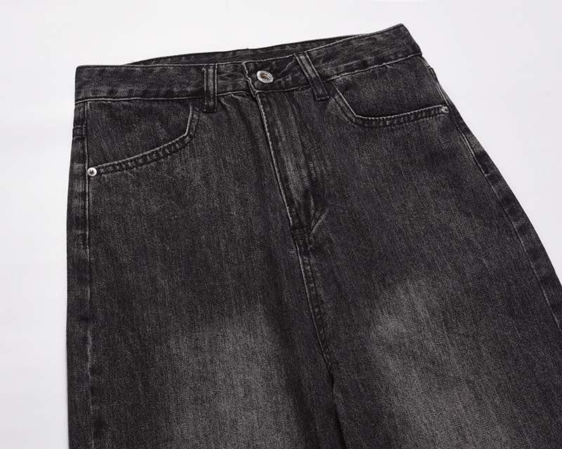 image-Men's Retro Distressed Straight Jeans - Black XXL