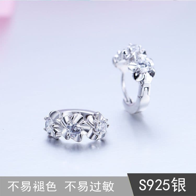 image-S925 Silver Flower Earrings - Camellia Zircon
