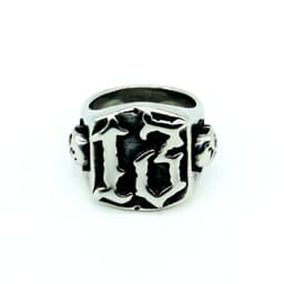 image-Mens Titanium Steel Ring Ghost Head Vintage Gold Plated Geometric Design