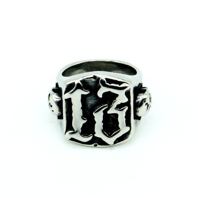 image-Mens Titanium Steel Ring Ghost Head Vintage Gold Plated Geometric Design