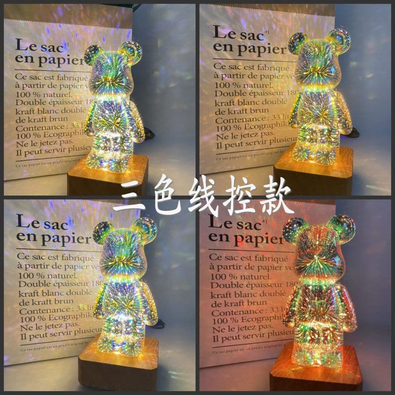 image-3D Fireworks Bear Night Light - Colorful USB Lamp