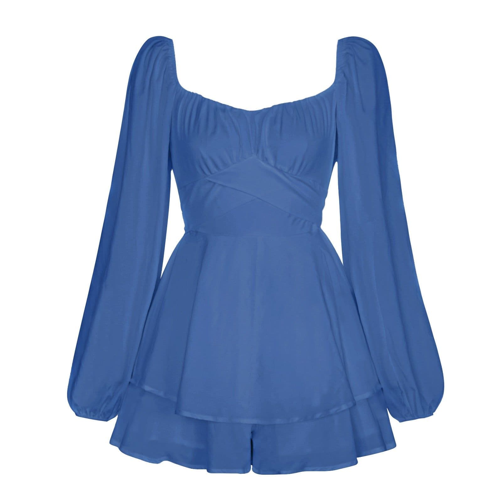 image-Women's Solid Color Long Sleeve Strappy Jumpsuit Ruffles