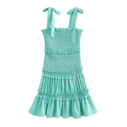 image-Women's Sleeveless Midi Dress - Green Elastic Waist