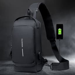 image-Men's Anti-theft Chest Bag - Gray Polyester