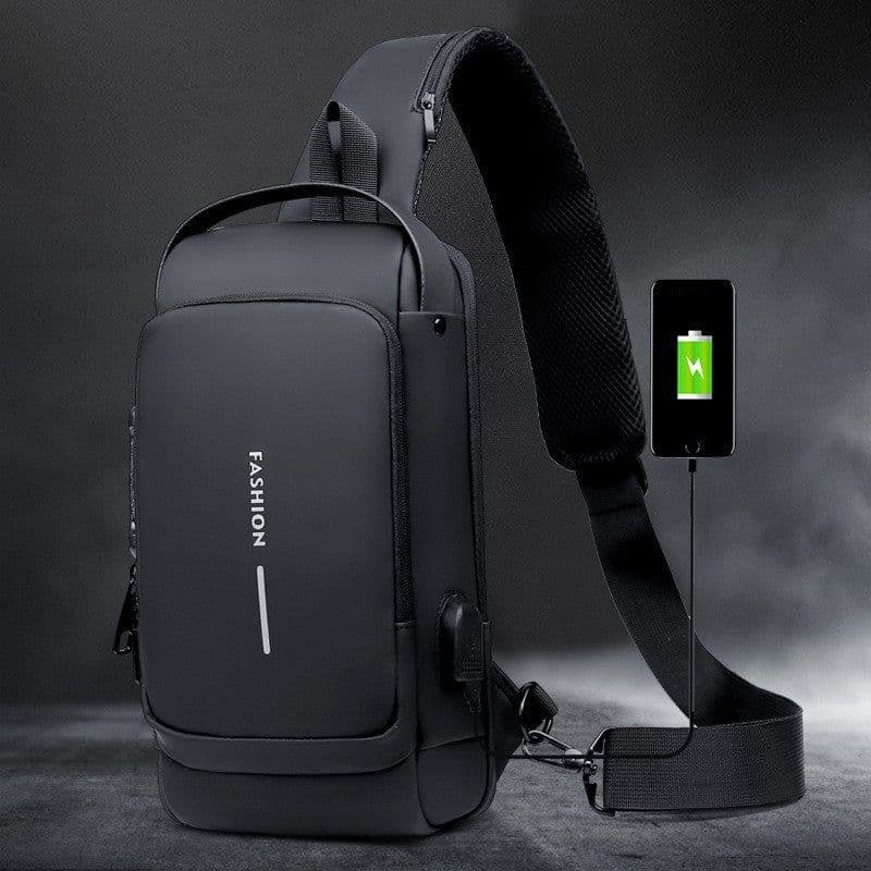 image-Men's Anti-theft Chest Bag - Gray Polyester